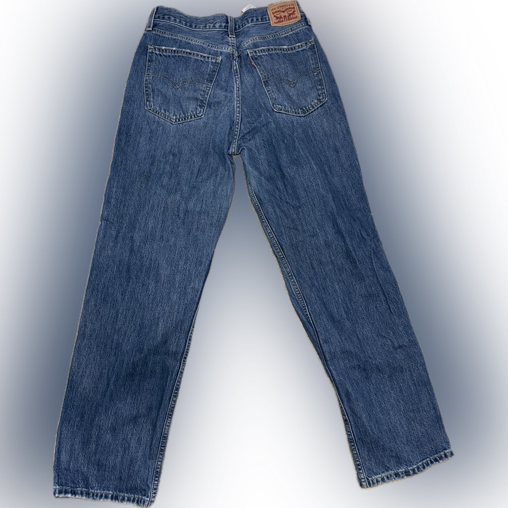 Levi's Blue Boyfriend Jeans with Distressed Knees Low Pro Straight - Picture 2 of 6